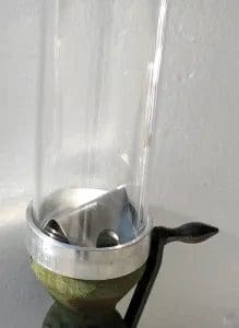 Glass powder hopper. Standard height for Redding measures. Dram Works